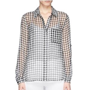 DVF Lorelei Silk Blouse Gingham Black White Sheer Button Down Size 6